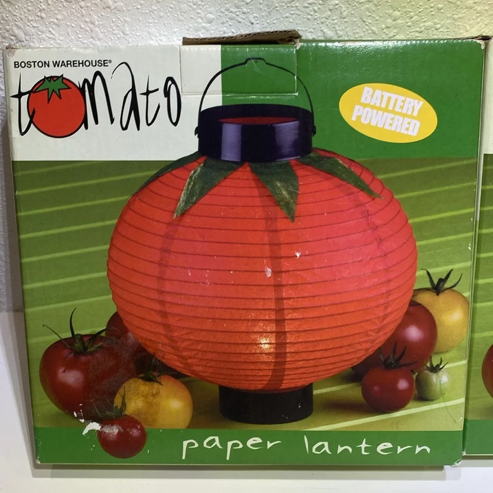 Vintage Boston Warehouse Tomato Paper Lanterns (2) Battery Powered year 2002